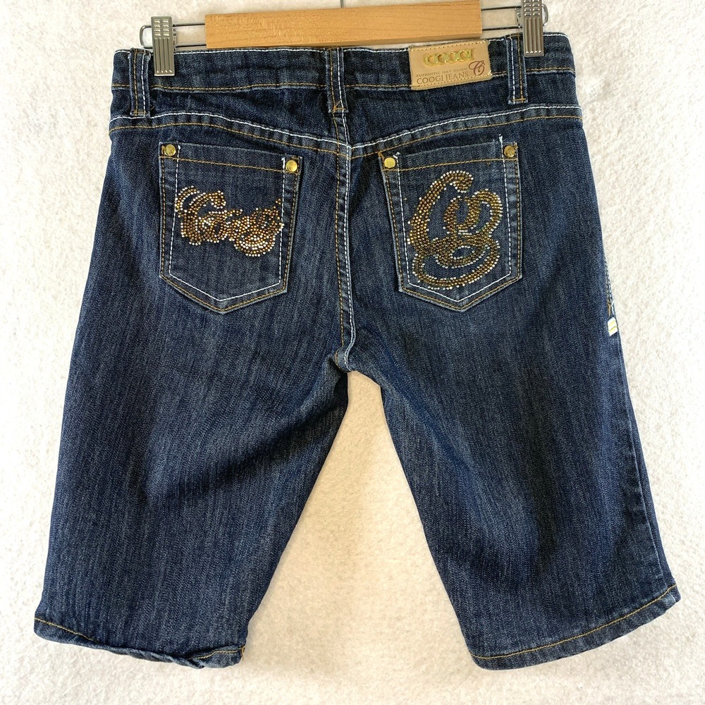 Vintage Coogi Women Y2K Bermuda Jean Shorts Sz 5/6 Streetwear Bling Logo Hip Hop